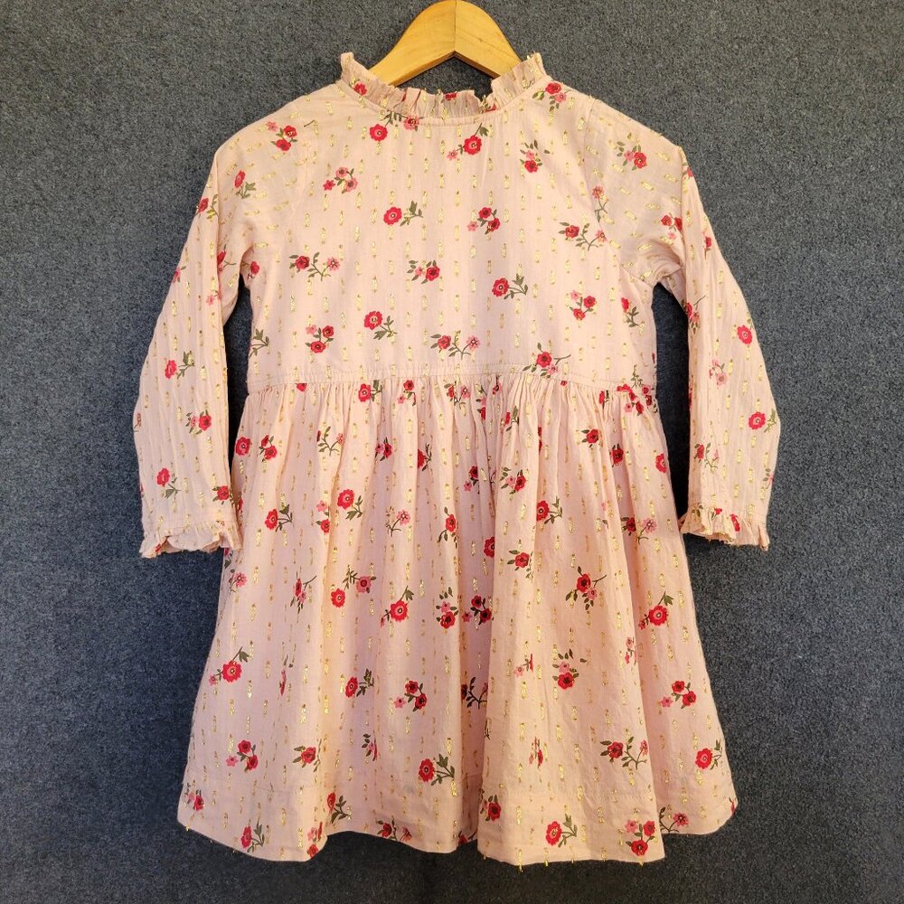 Pink Chicken Girls 4Y Dainty Floral Dress Pink Gold Boho Prairie Cottagecore
